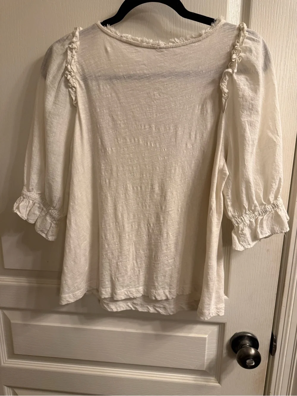 Anthropology Women’s Cream Smocked Square-Neck Peasant Top